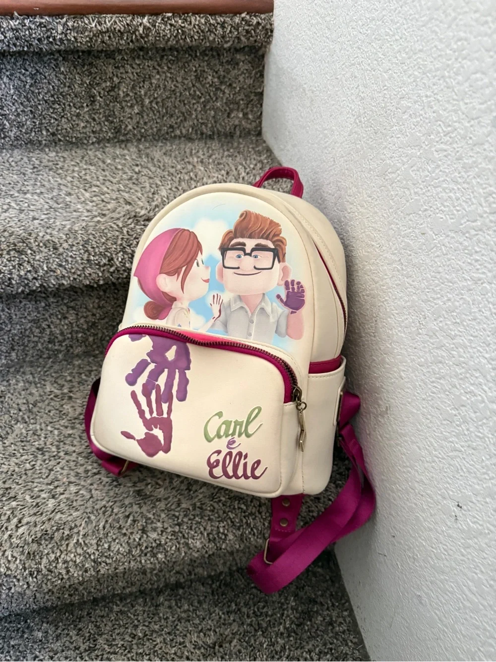 Cream 'Carl & Ellie' Character Mini Backpack with Pink Accents